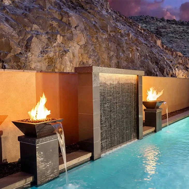 Gas Burning Firepit With Water Feature