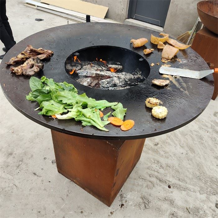 Outdoor Wood Burning Spark Bbq Retro Design Corten Steel Grill